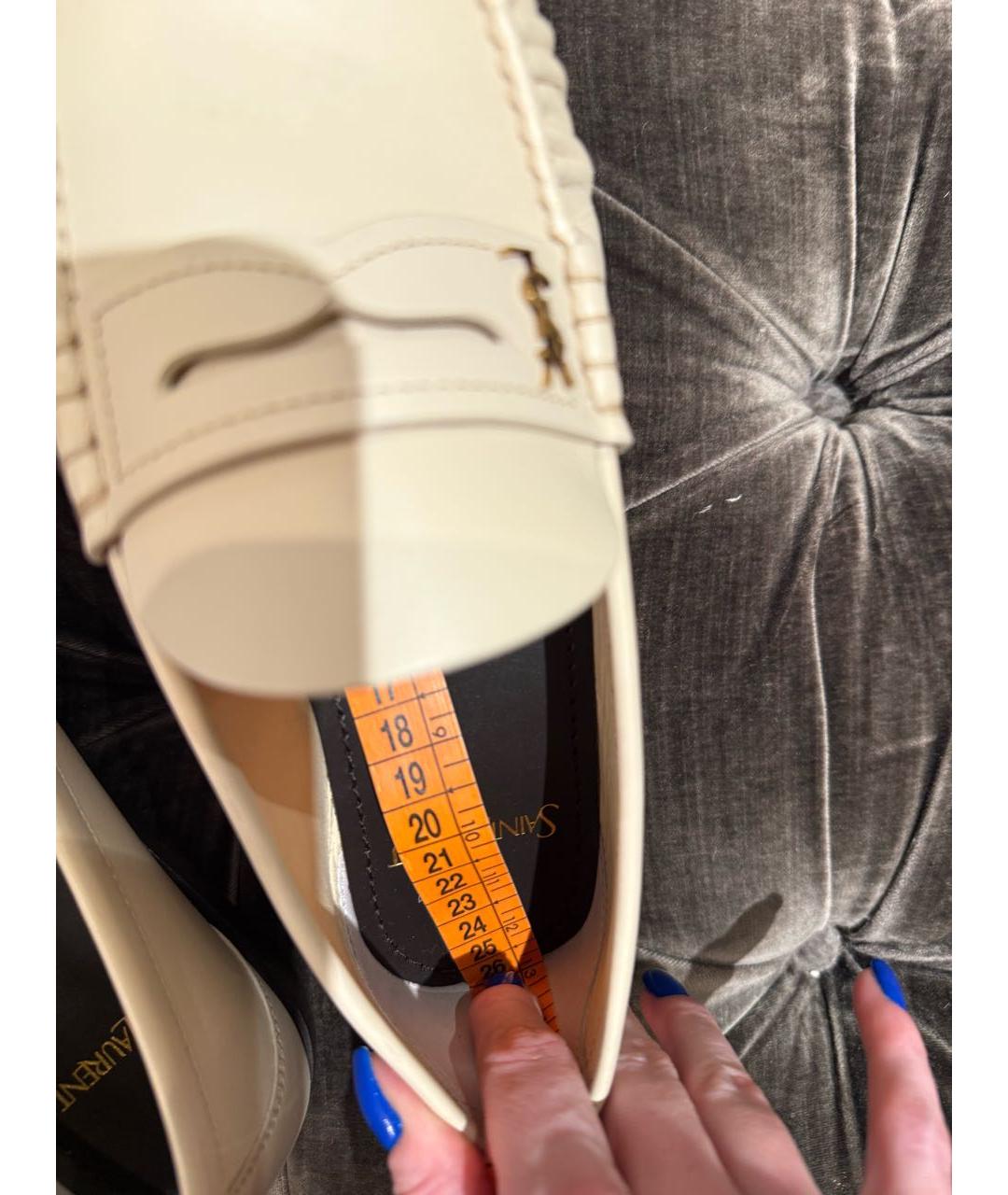 SAINT LAURENT Белые кожаные мокасины, фото 8