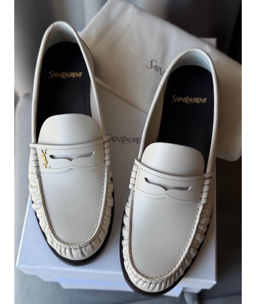 SAINT LAURENT Белые кожаные мокасины, фото 3