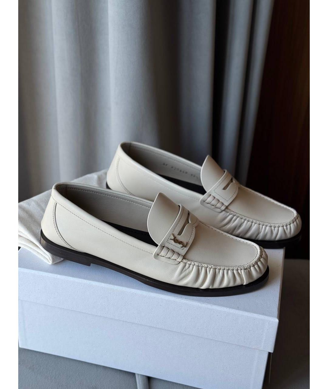 SAINT LAURENT Белые кожаные мокасины, фото 8