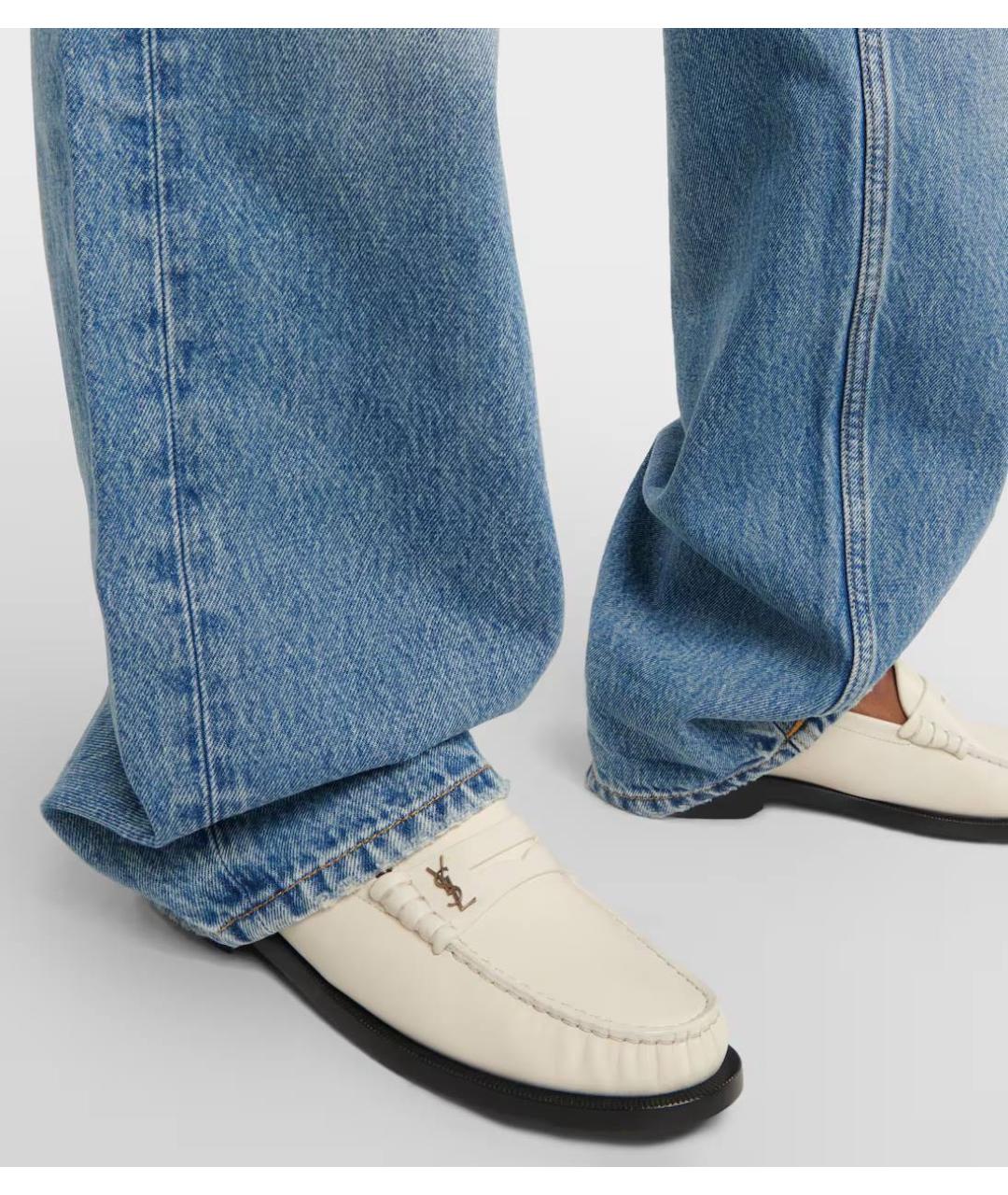 SAINT LAURENT Белые кожаные мокасины, фото 6