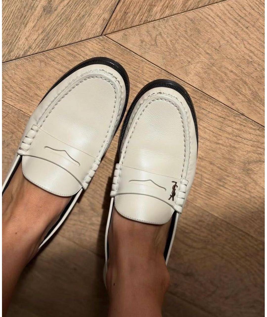 SAINT LAURENT Белые кожаные лоферы, фото 5
