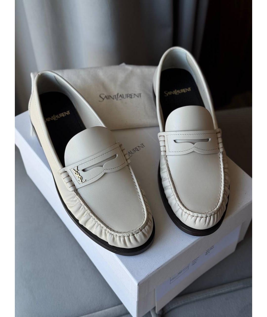 SAINT LAURENT Белые кожаные лоферы, фото 3