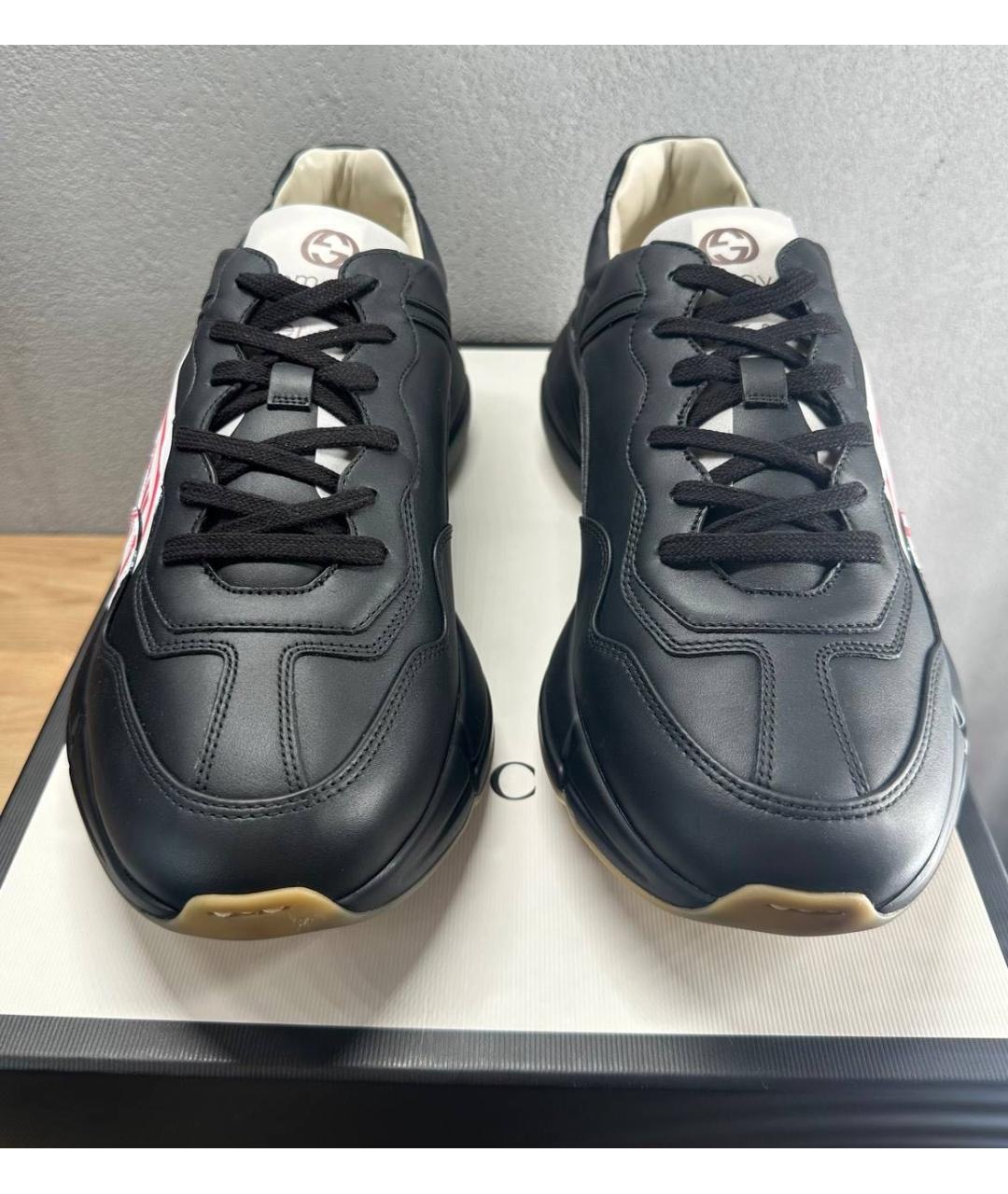 GUCCI Черные кожаные низкие кроссовки / кеды, фото 2