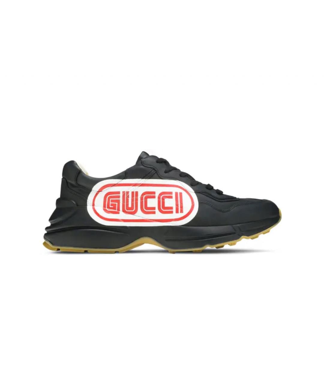 GUCCI Черные кожаные низкие кроссовки / кеды, фото 5