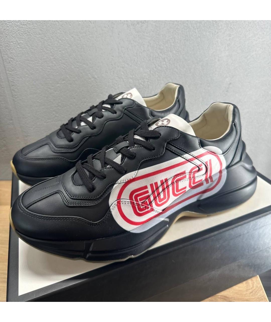 GUCCI Черные кожаные низкие кроссовки / кеды, фото 3