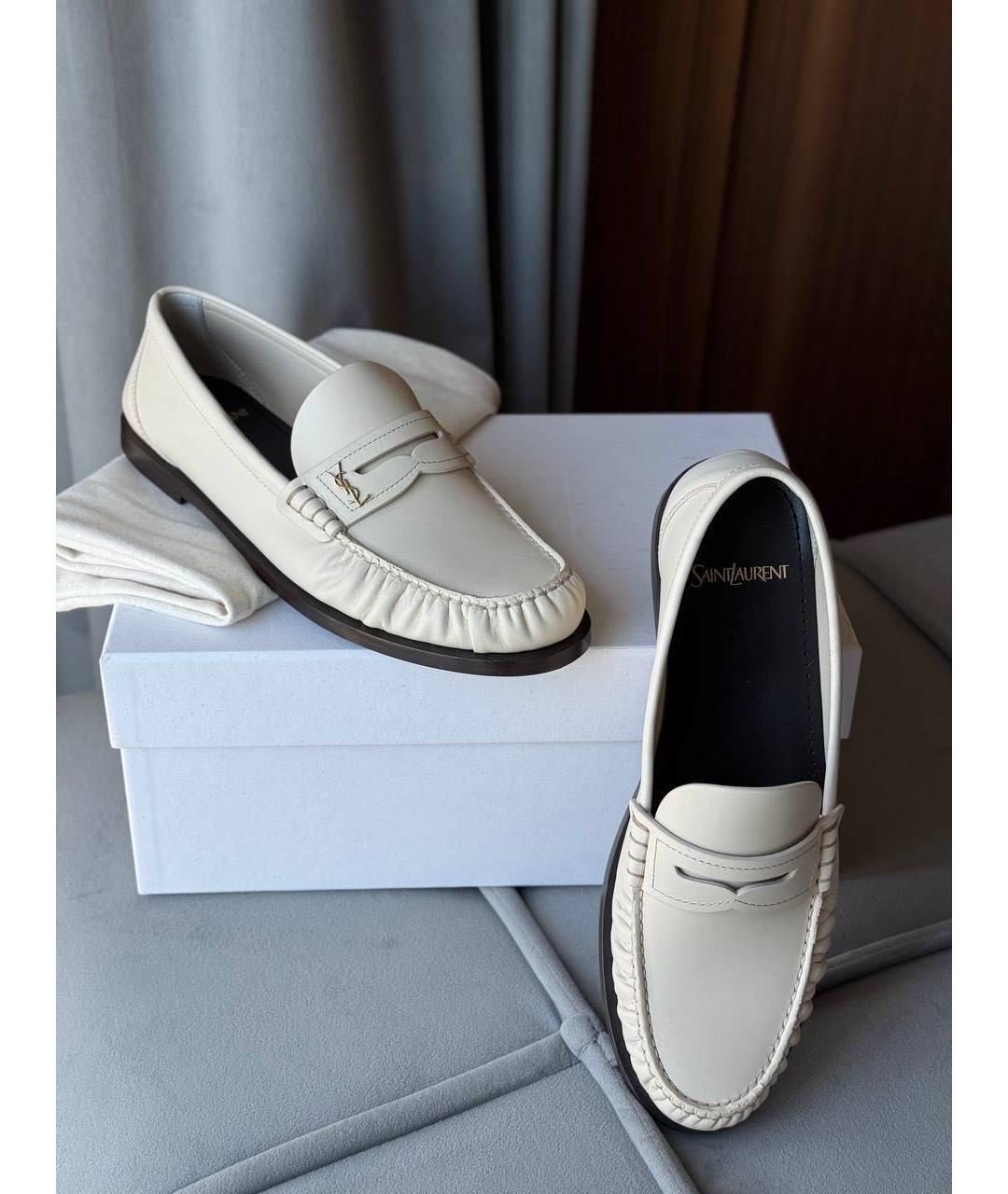 SAINT LAURENT Белые кожаные мокасины, фото 4