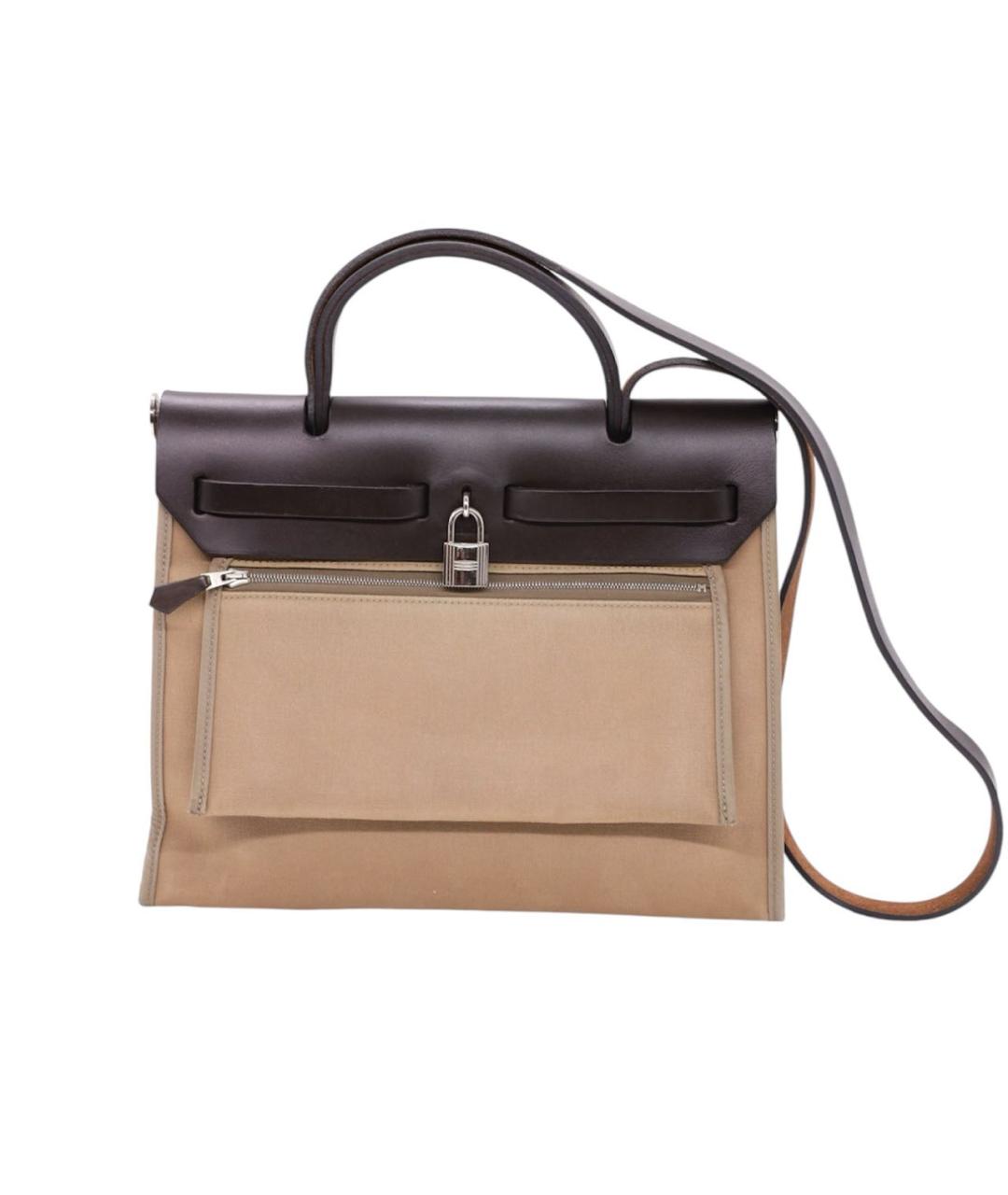 HERMES Бежевая тканевая сумка через плечо, фото 2