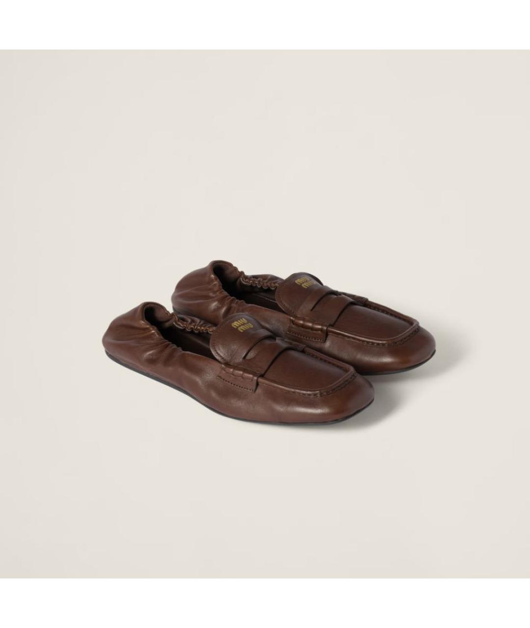 MIU MIU Коричневые кожаные мокасины, фото 2