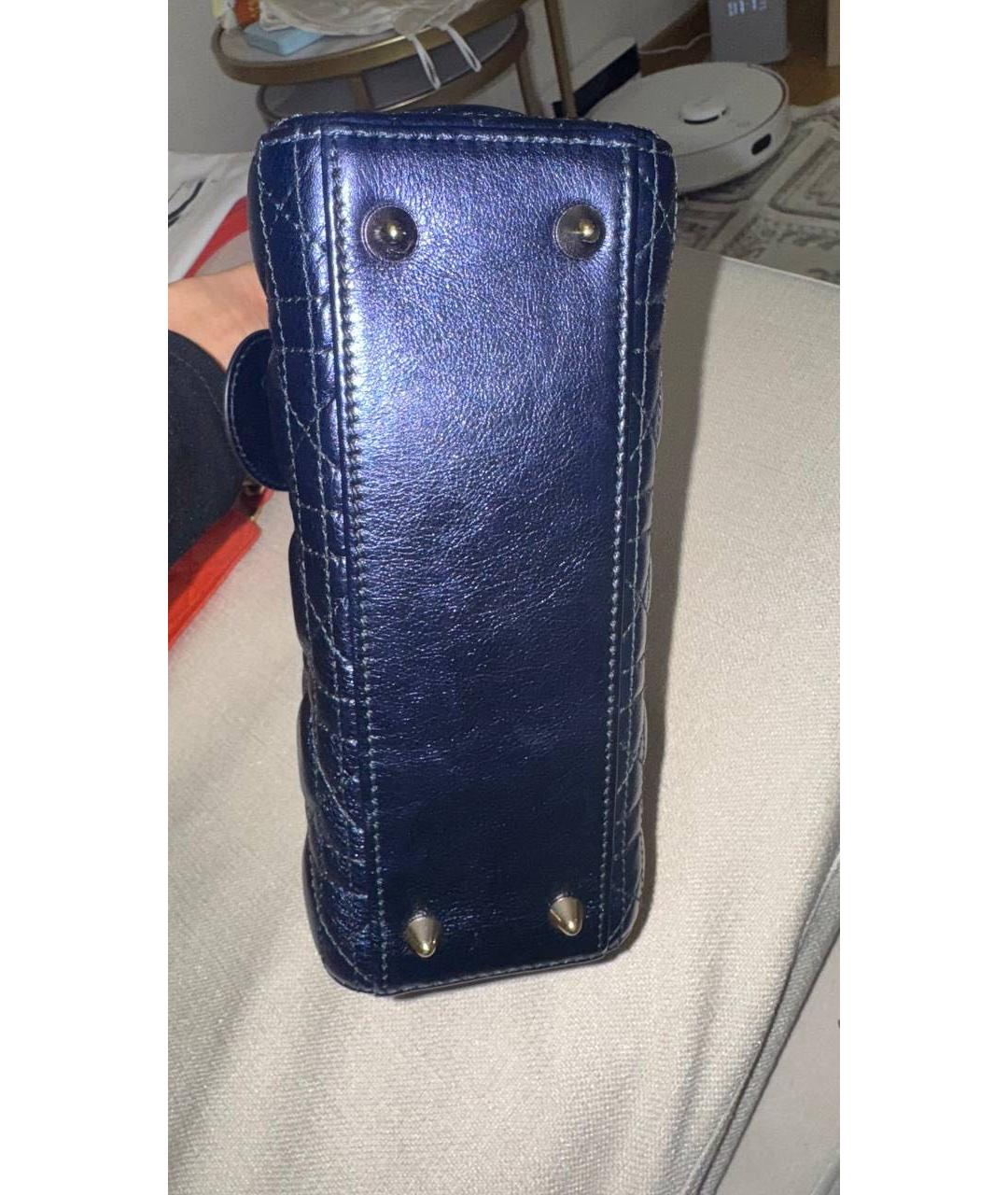 CHRISTIAN DIOR Темно-синяя кожаная сумка с короткими ручками, фото 3