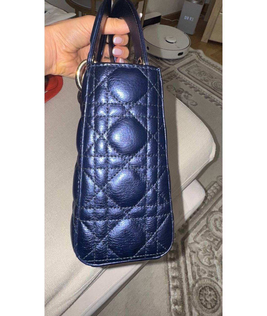 CHRISTIAN DIOR Темно-синяя кожаная сумка с короткими ручками, фото 6