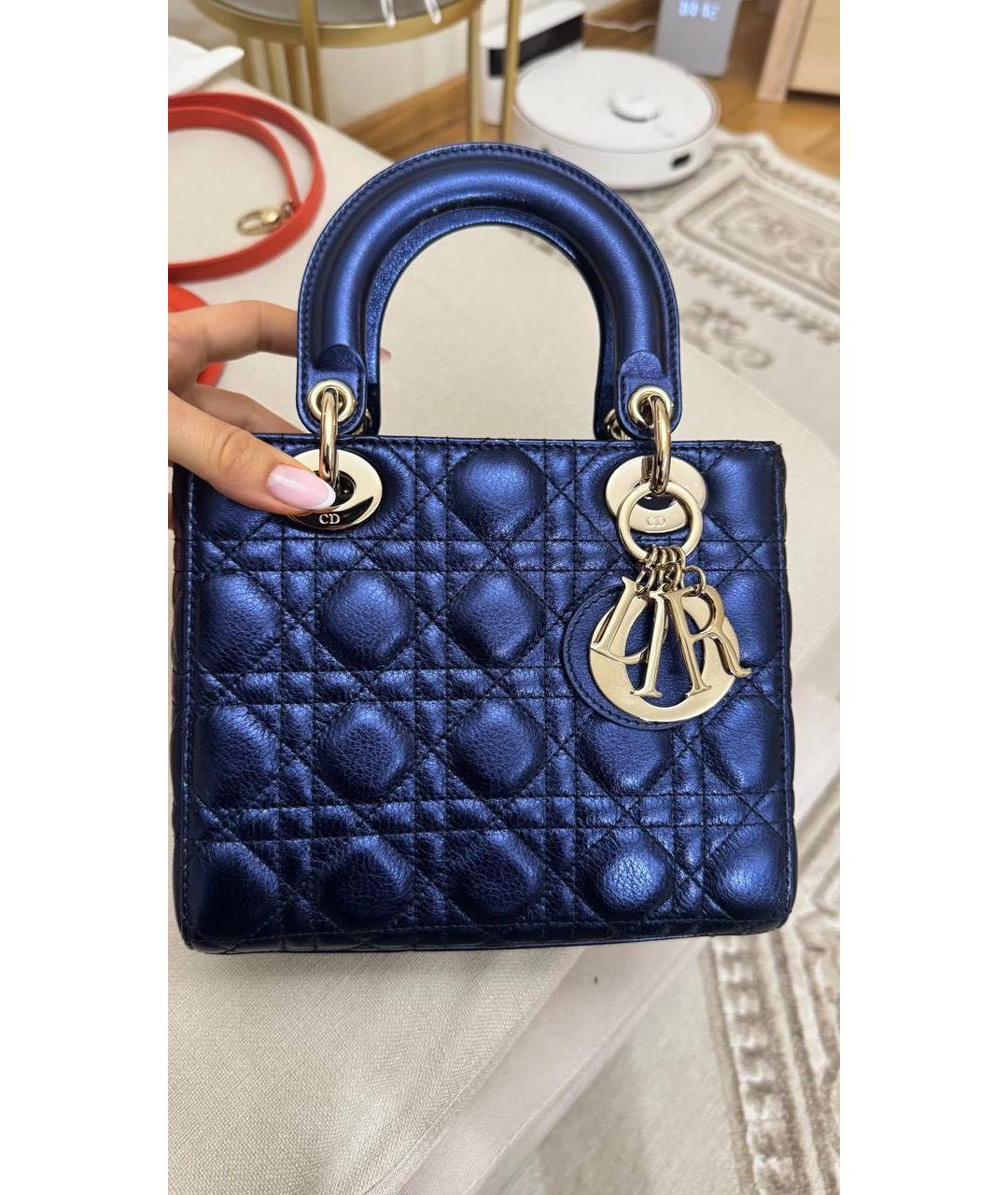 CHRISTIAN DIOR Темно-синяя кожаная сумка с короткими ручками, фото 2