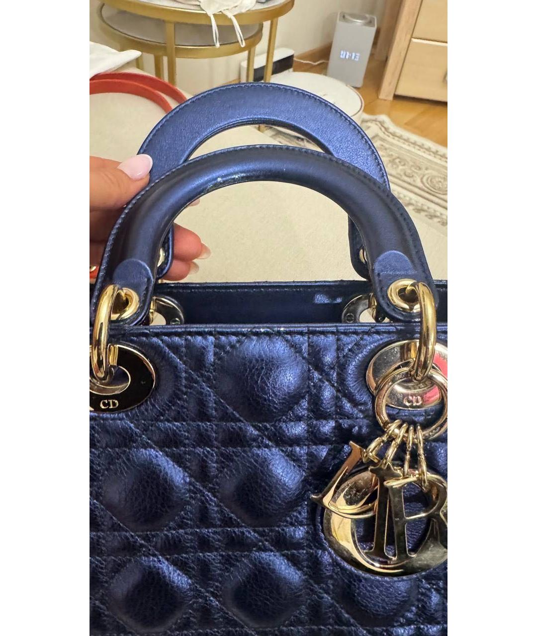 CHRISTIAN DIOR Темно-синяя кожаная сумка с короткими ручками, фото 7