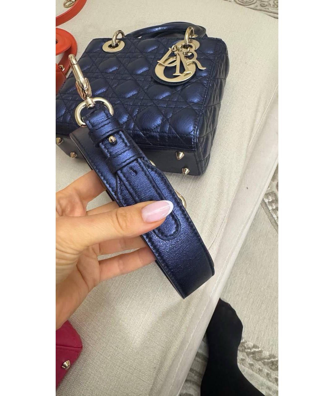 CHRISTIAN DIOR Темно-синяя кожаная сумка с короткими ручками, фото 8