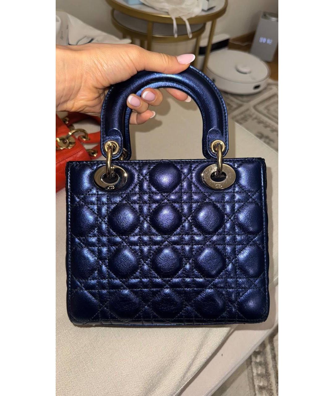 CHRISTIAN DIOR Темно-синяя кожаная сумка с короткими ручками, фото 5