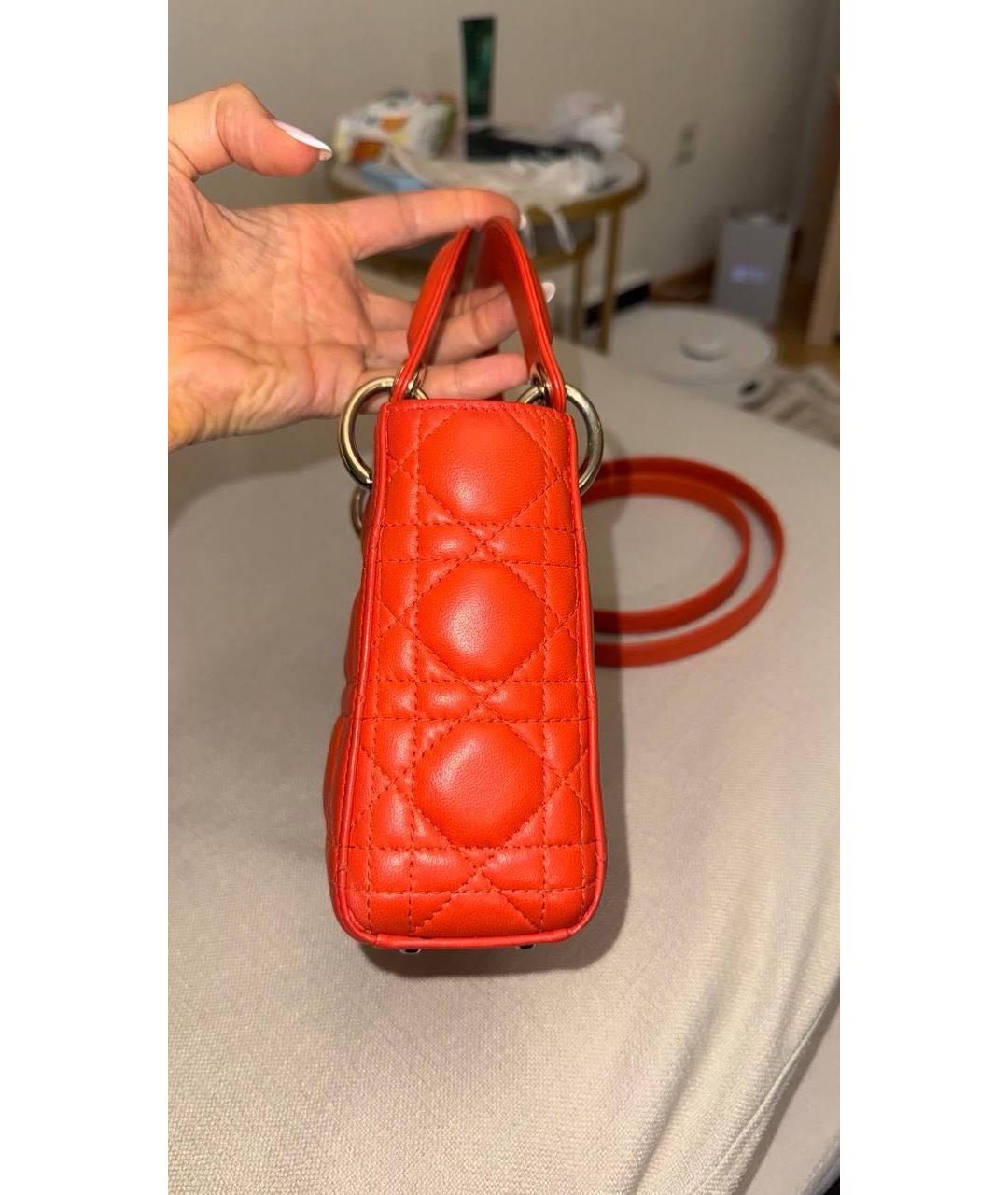 CHRISTIAN DIOR Коралловая кожаная сумка с короткими ручками, фото 7