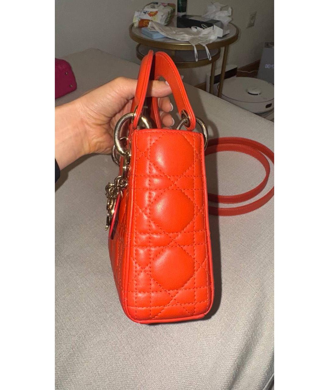 CHRISTIAN DIOR Коралловая кожаная сумка с короткими ручками, фото 6