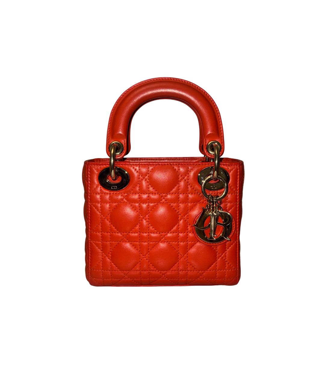CHRISTIAN DIOR Коралловая кожаная сумка с короткими ручками, фото 1