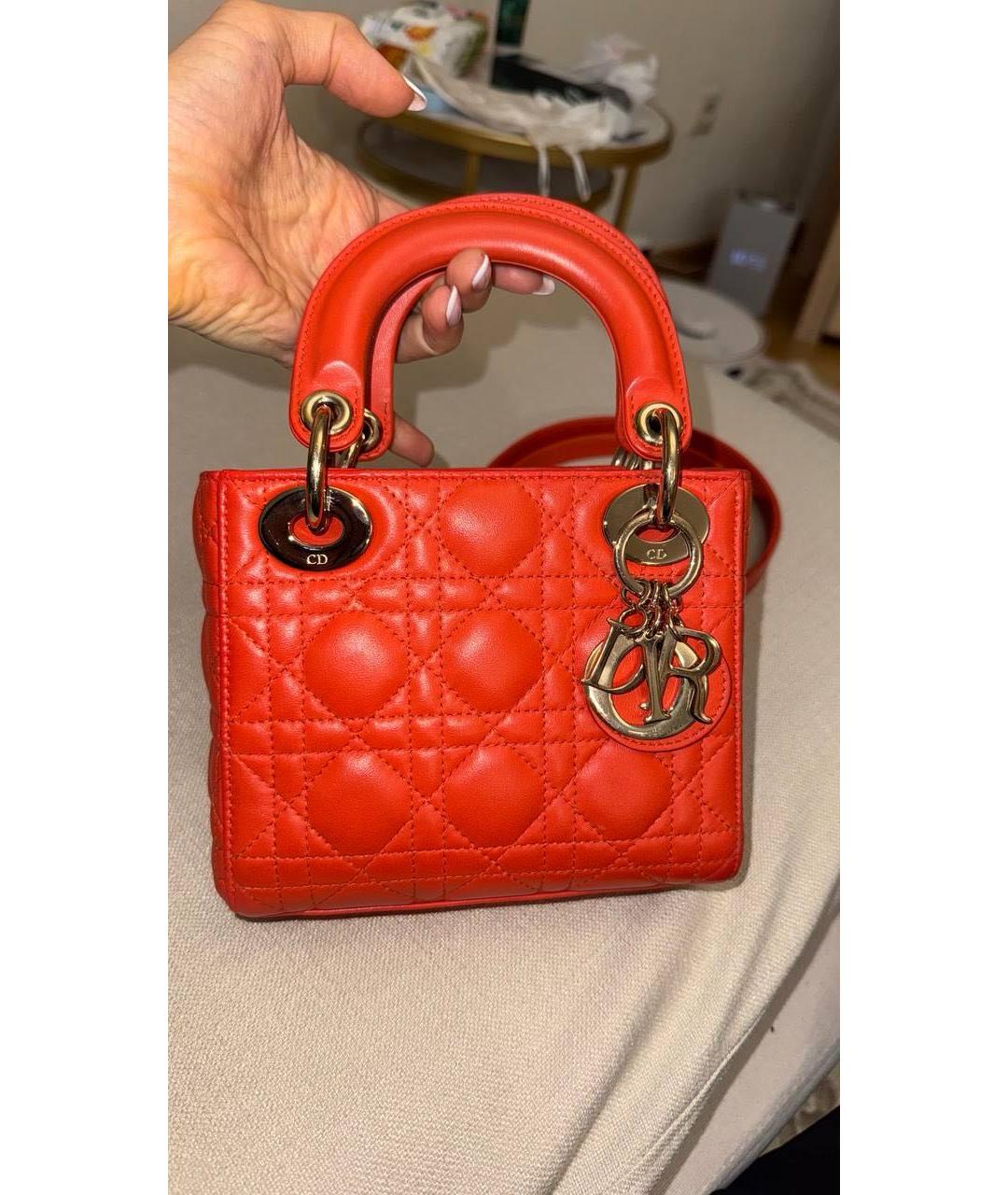 CHRISTIAN DIOR Коралловая кожаная сумка с короткими ручками, фото 9