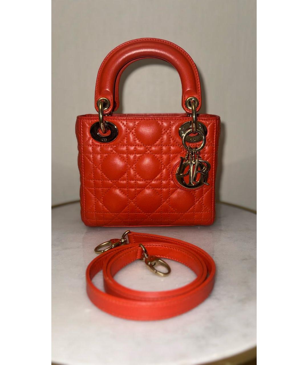 CHRISTIAN DIOR Коралловая кожаная сумка с короткими ручками, фото 2