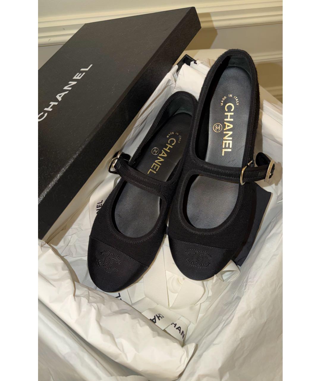 CHANEL Черные текстильные балетки, фото 6