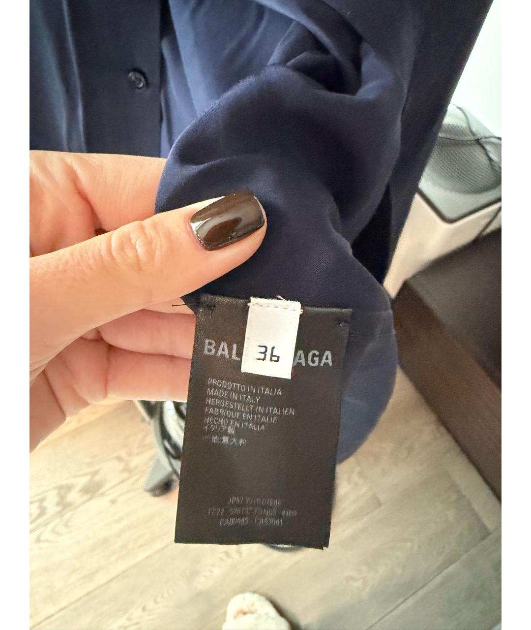 BALENCIAGA Темно-синяя шелковая блузы, фото 2