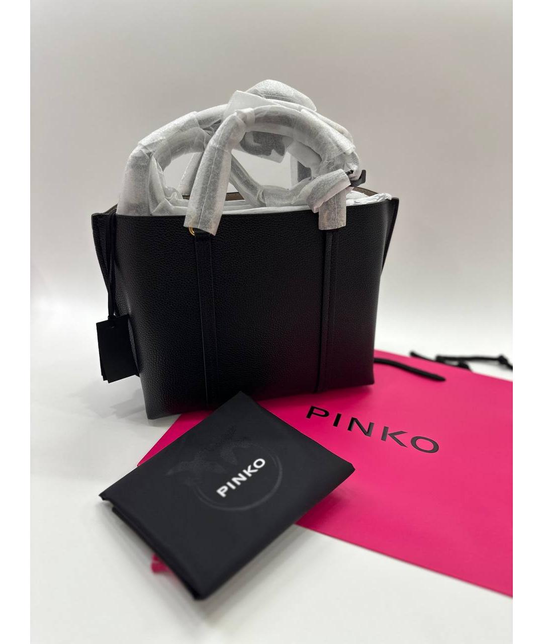 PINKO Черная кожаная сумка с короткими ручками, фото 5
