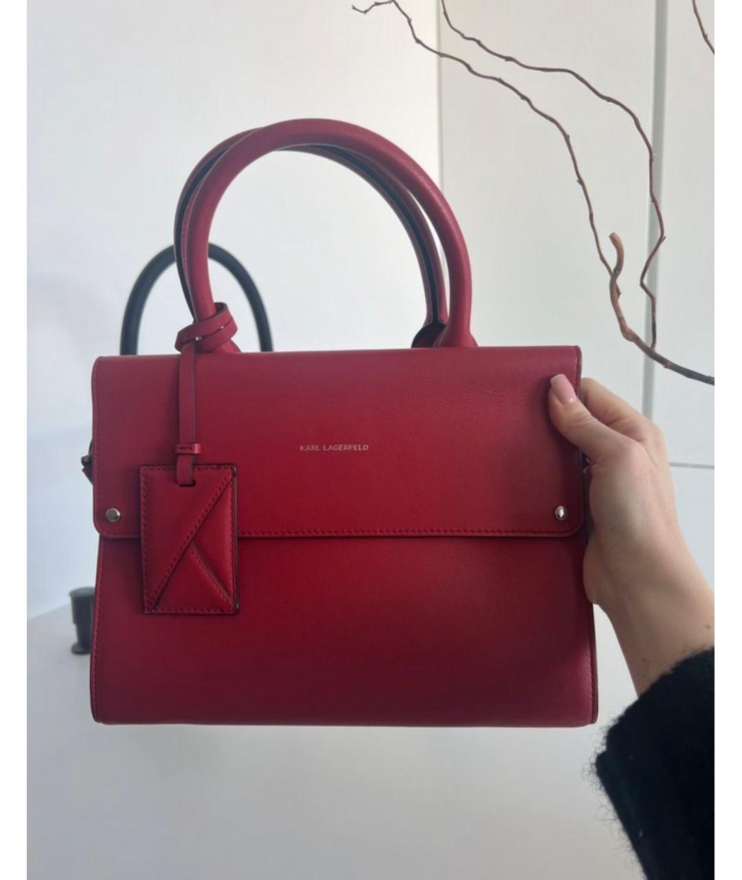 KARL LAGERFELD Красная кожаная сумка с короткими ручками, фото 2