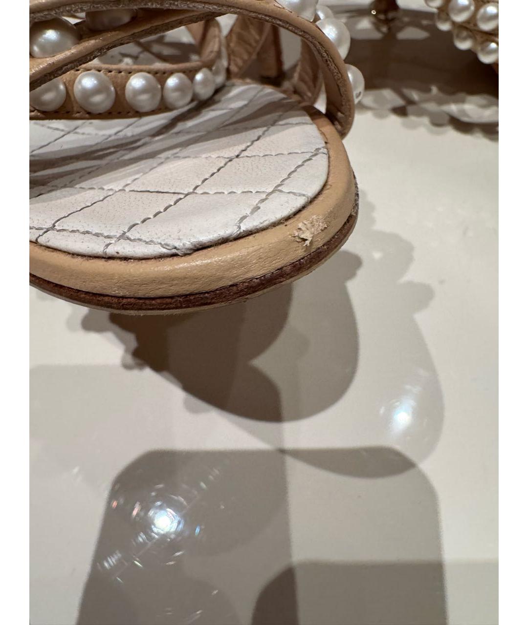 CHANEL Бежевые кожаные босоножки, фото 7