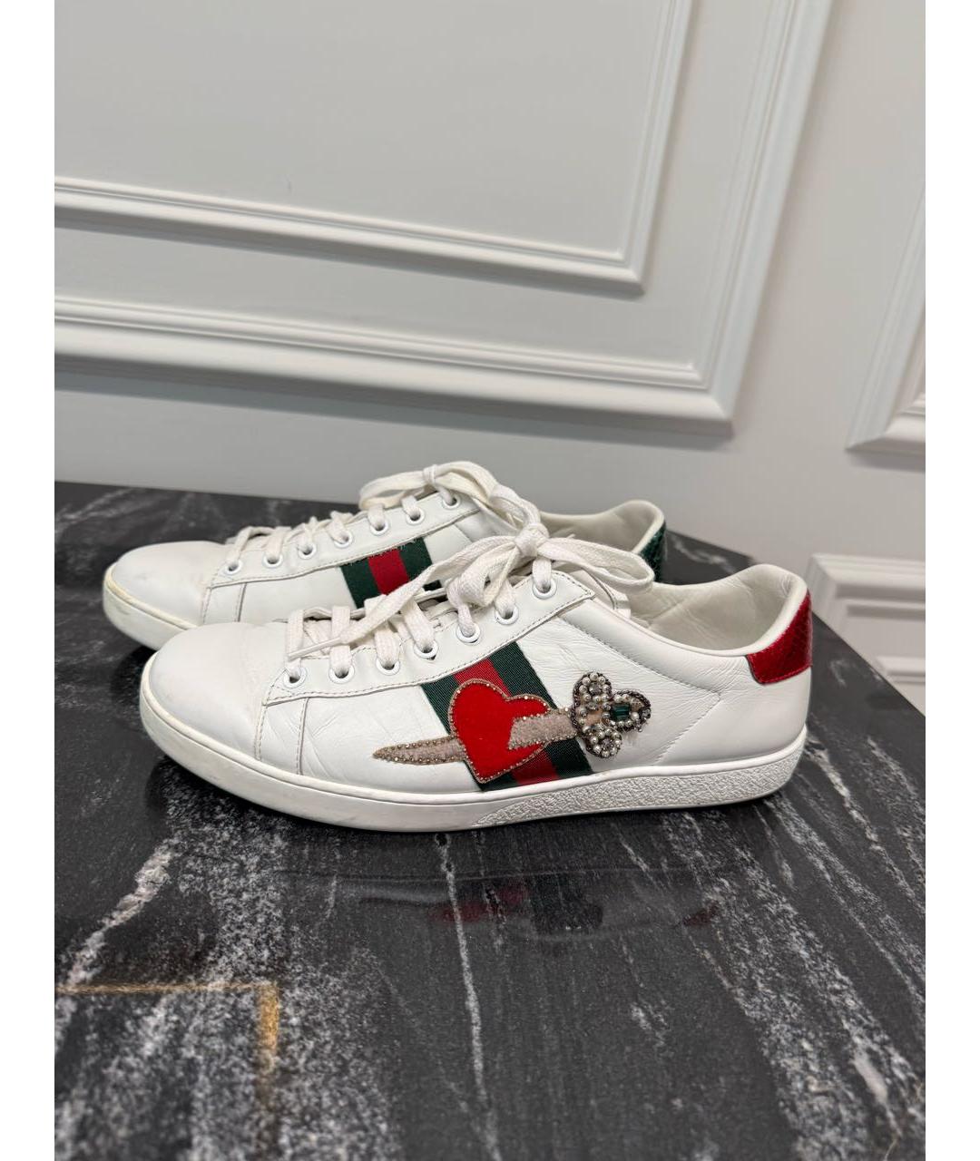 GUCCI Белые кожаные кеды, фото 2