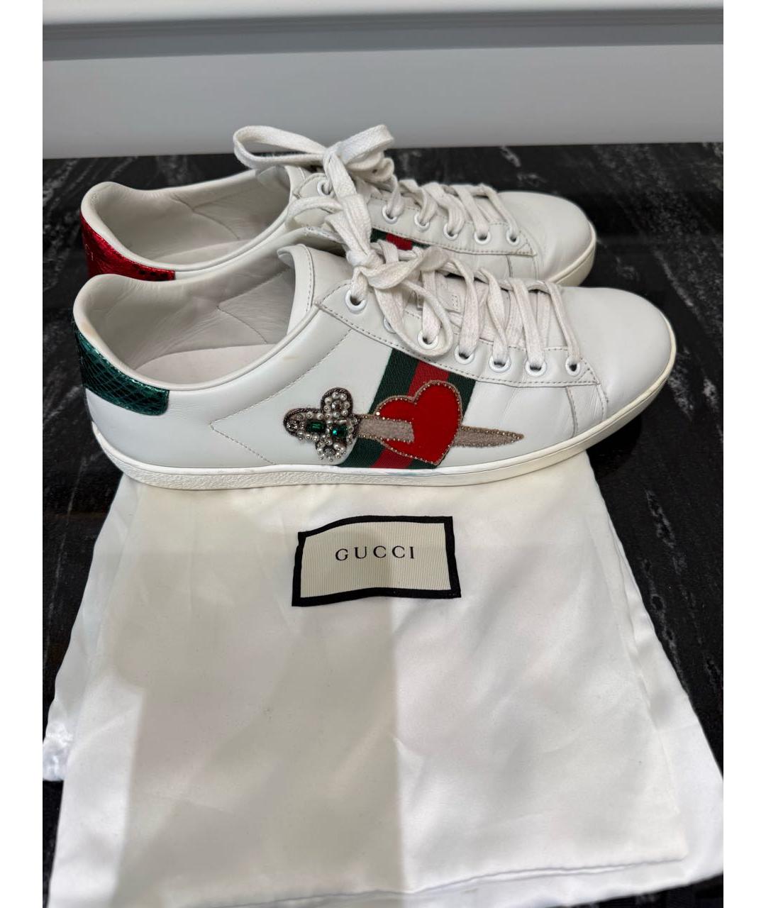 GUCCI Белые кожаные кеды, фото 5