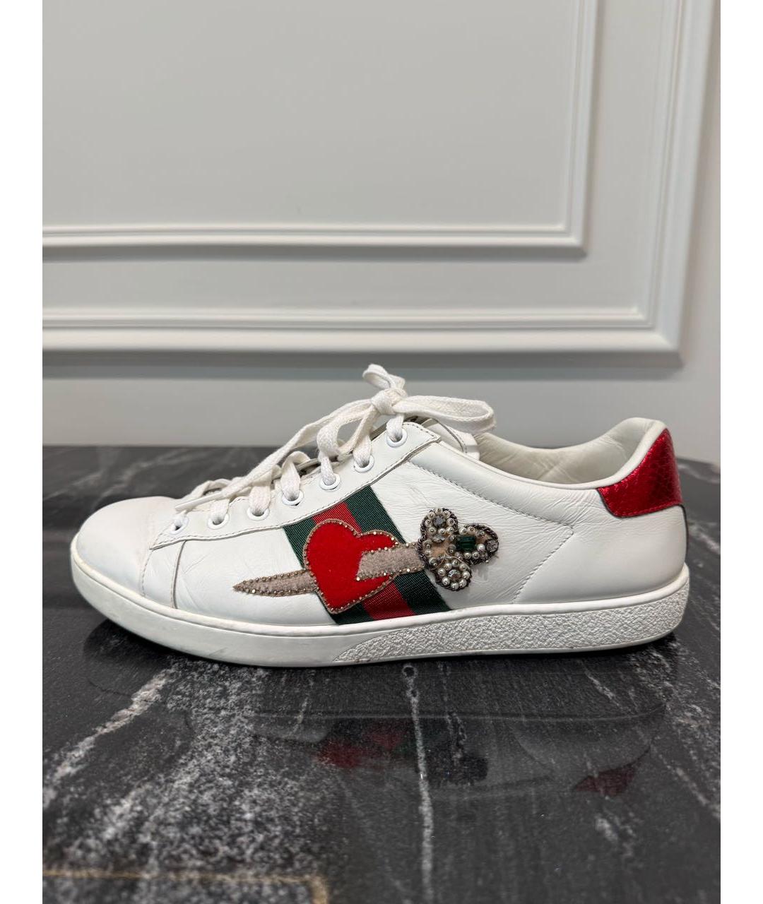 GUCCI Белые кожаные кеды, фото 6