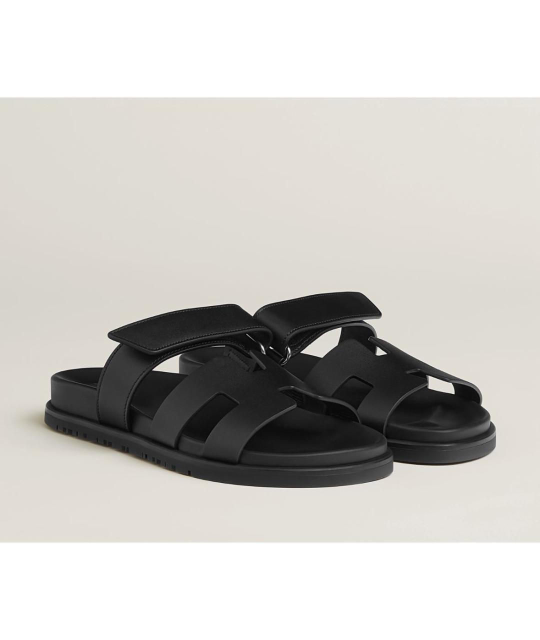 HERMES Черные кожаные сандалии, фото 2