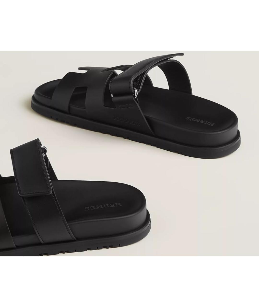 HERMES Черные кожаные сандалии, фото 5