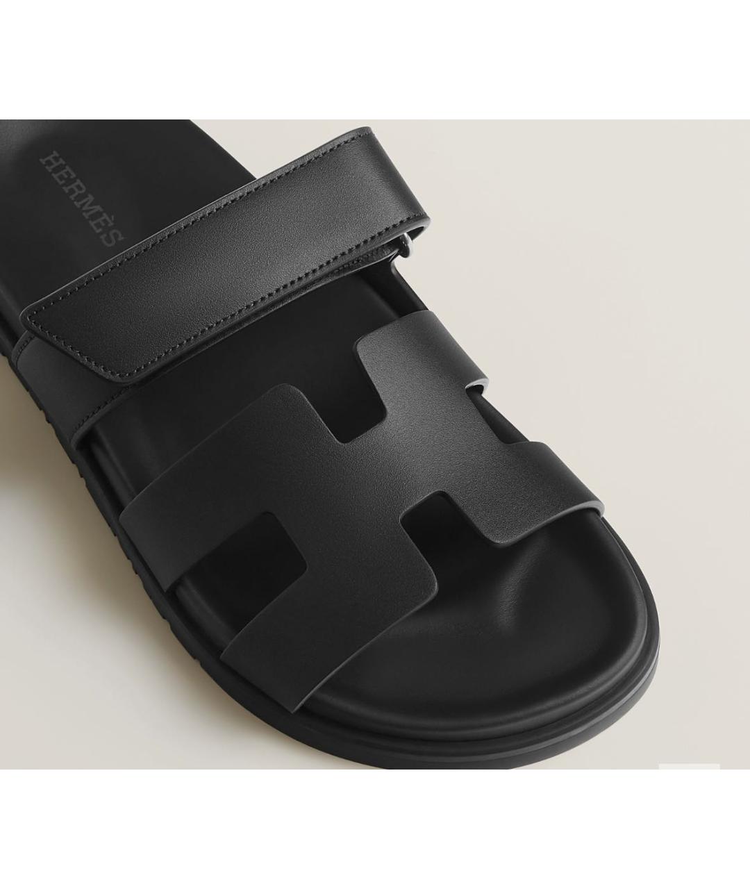 HERMES Черные кожаные сандалии, фото 4