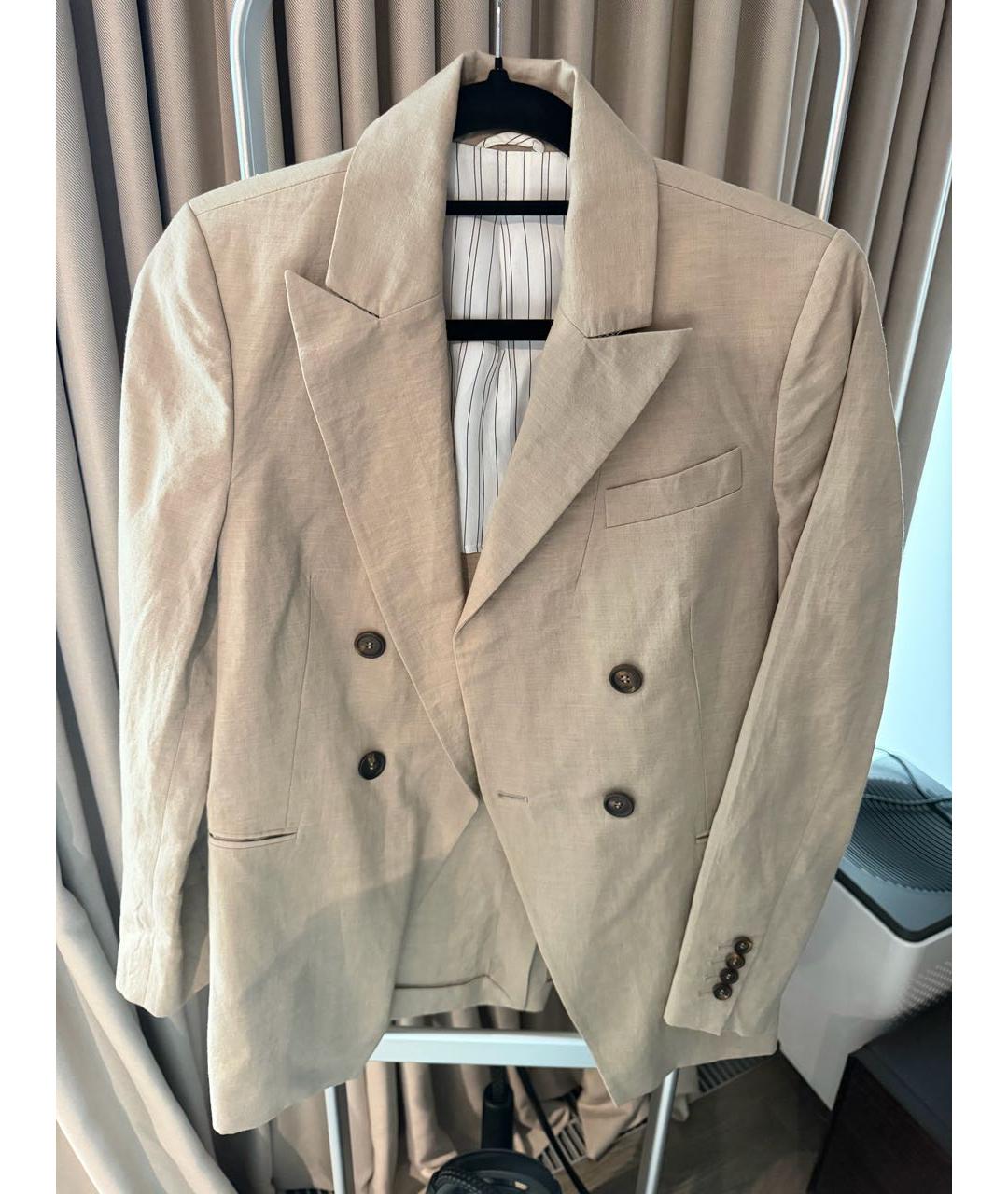 BRUNELLO CUCINELLI Бежевый льняной жакет/пиджак, фото 5