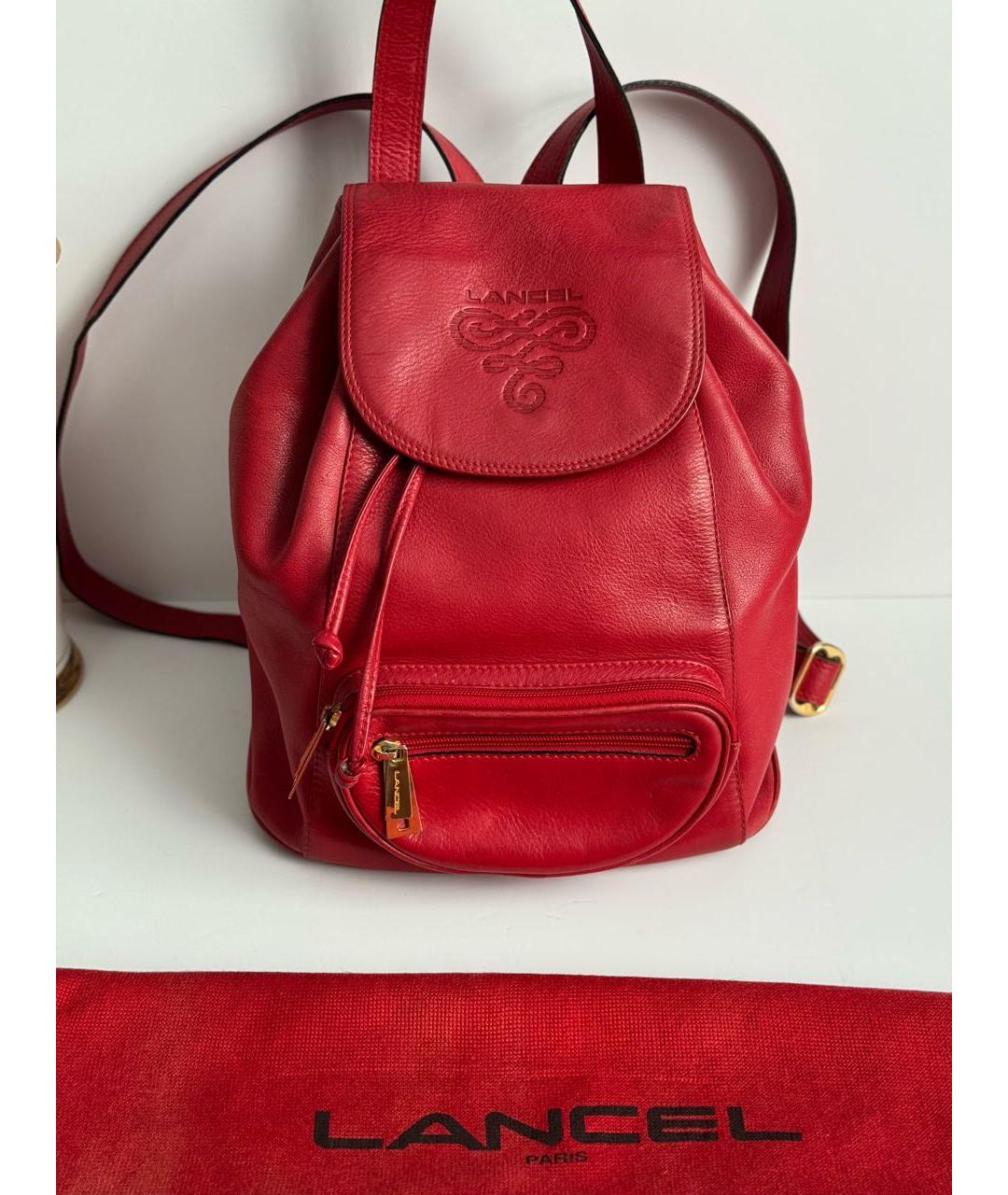 LANCEL Красный кожаный рюкзак, фото 9