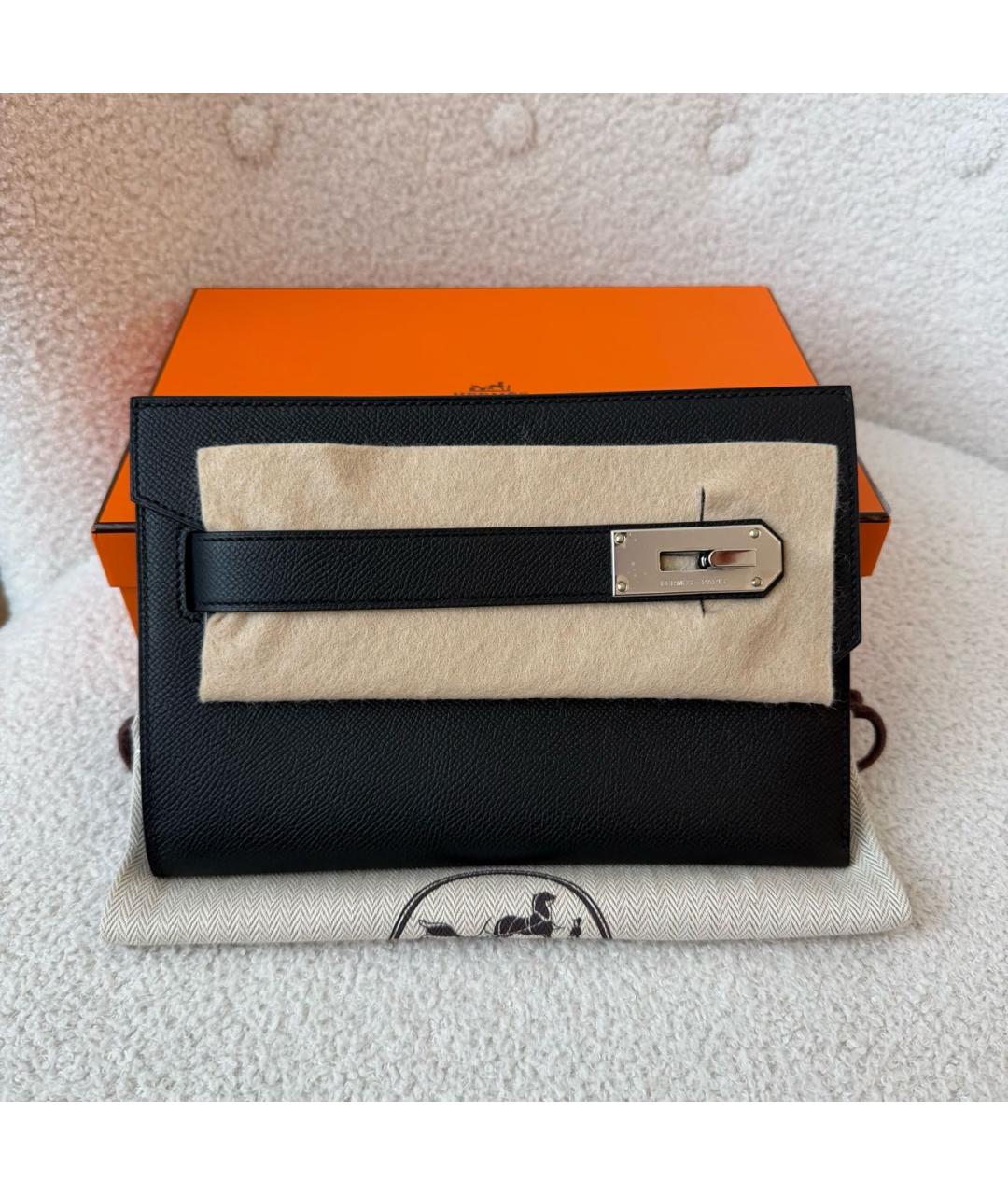 HERMES Черная кожаная барсетка, фото 2