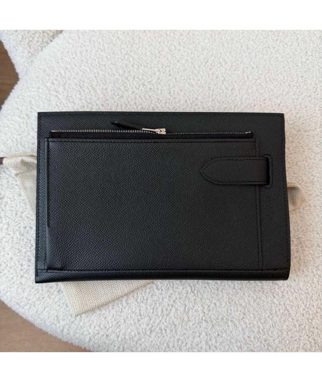 HERMES Черная кожаная барсетка, фото 5