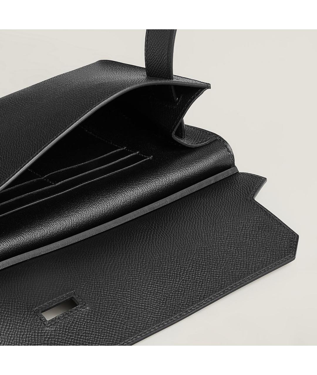 HERMES Черная кожаная барсетка, фото 6