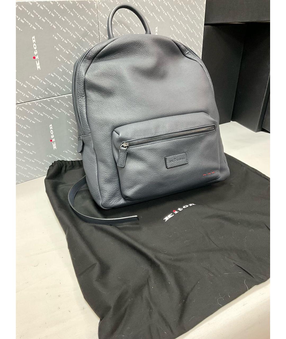 KITON Темно-синий кожаный рюкзак, фото 8