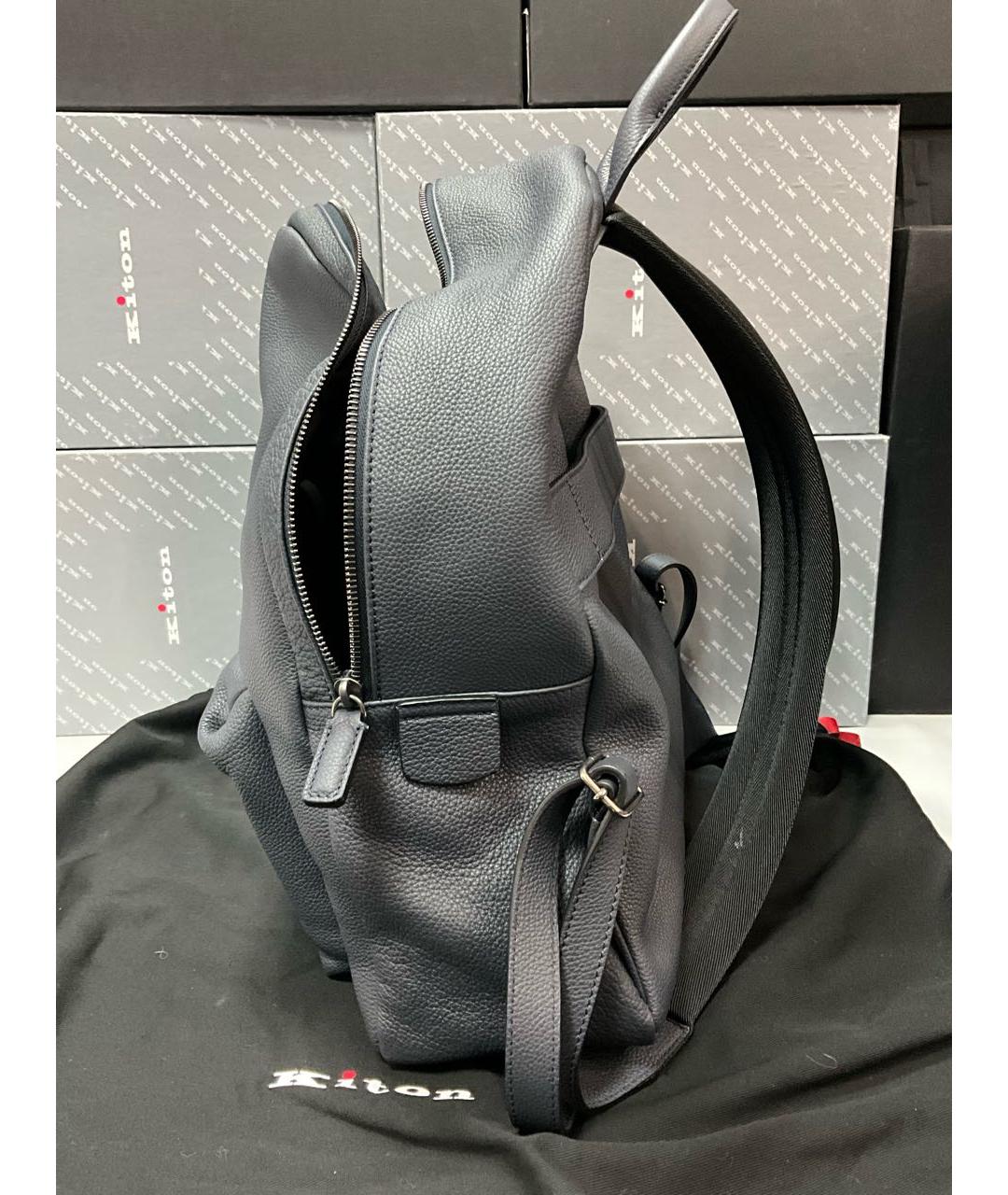 KITON Темно-синий кожаный рюкзак, фото 3