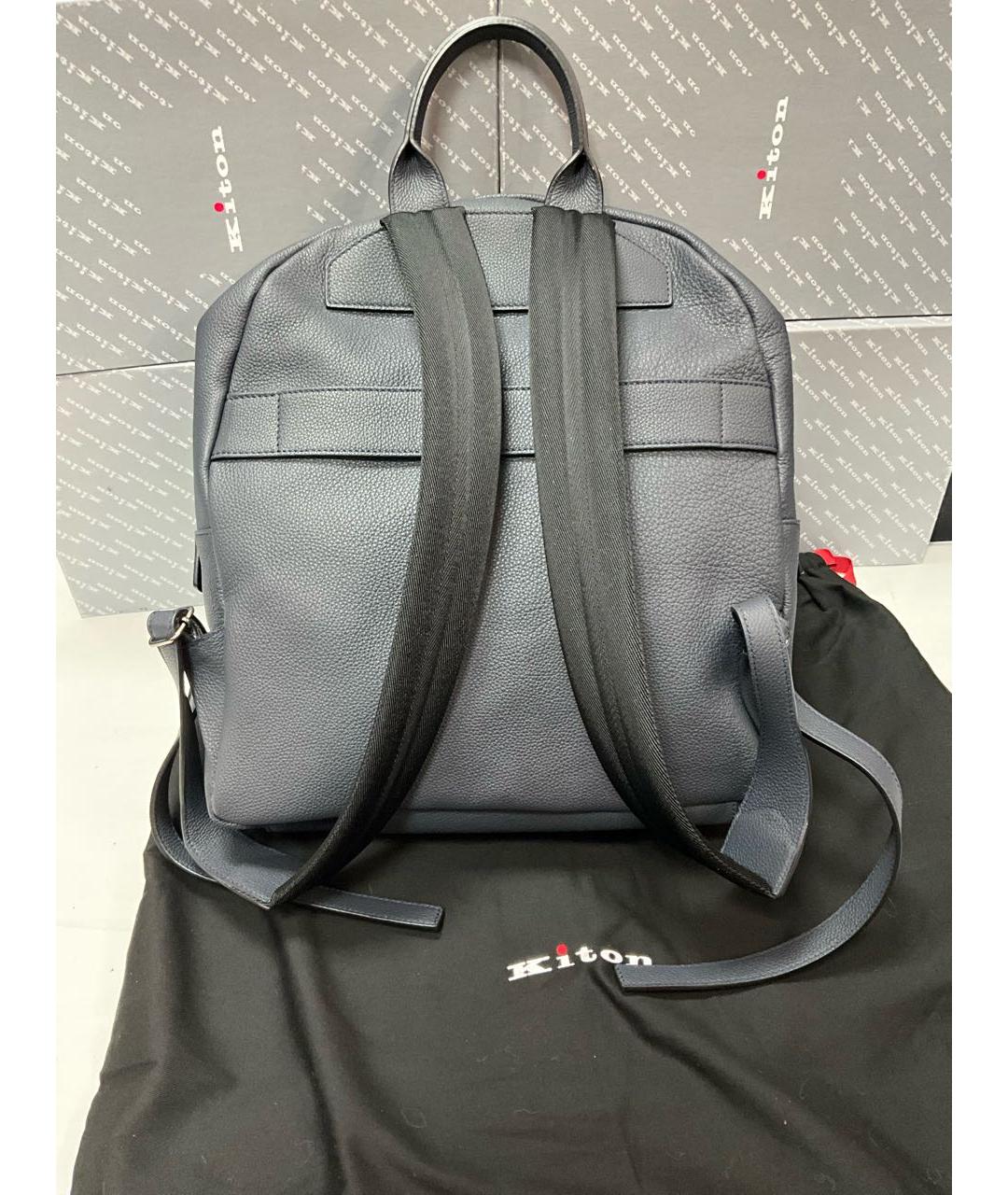 KITON Темно-синий кожаный рюкзак, фото 2