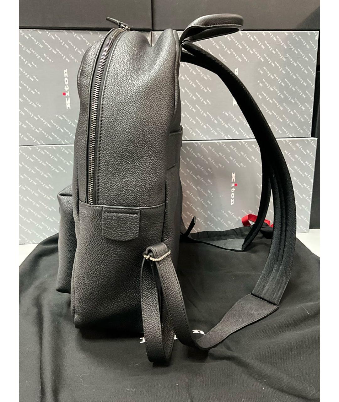 KITON Черный кожаный рюкзак, фото 4