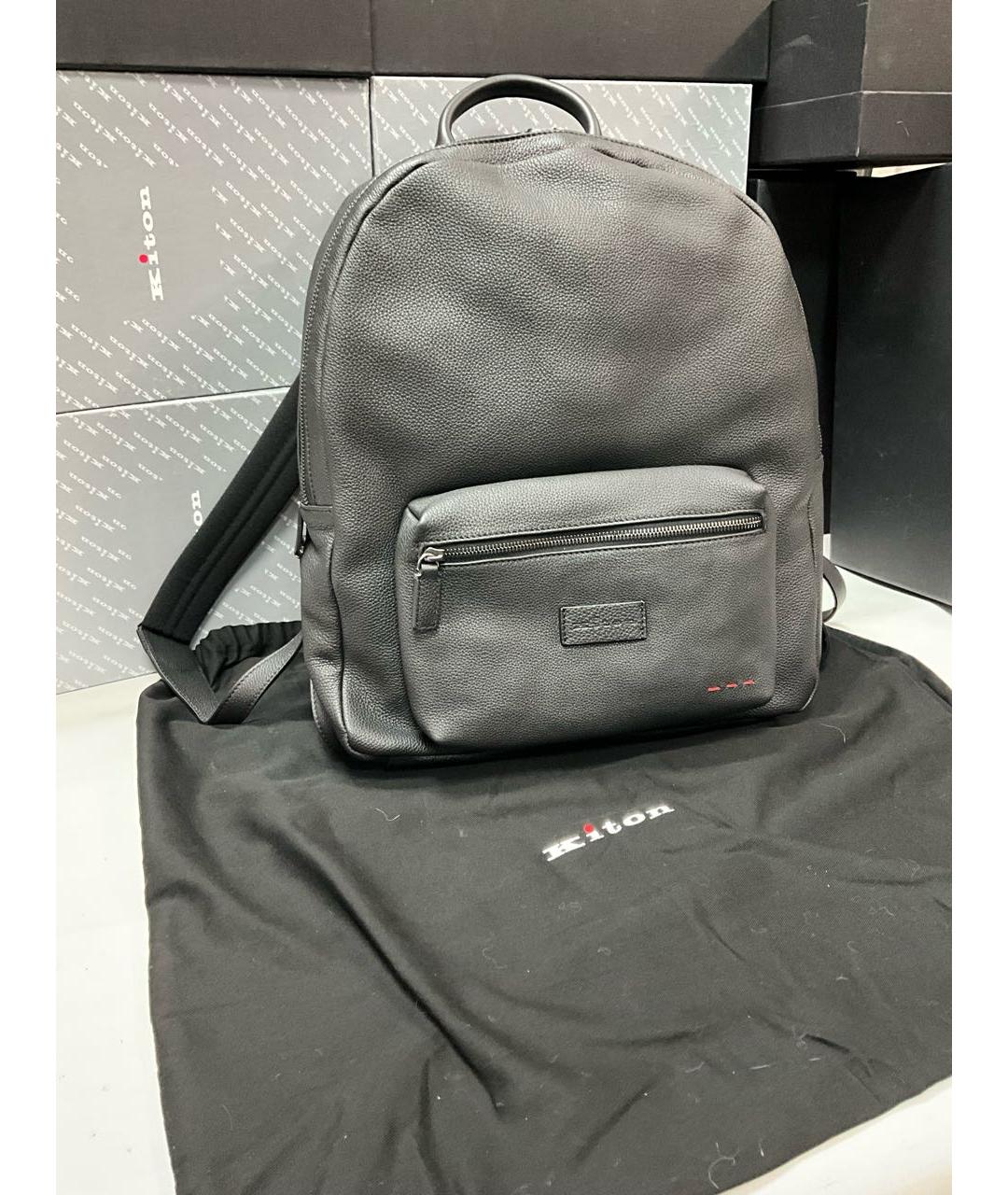 KITON Черный кожаный рюкзак, фото 8