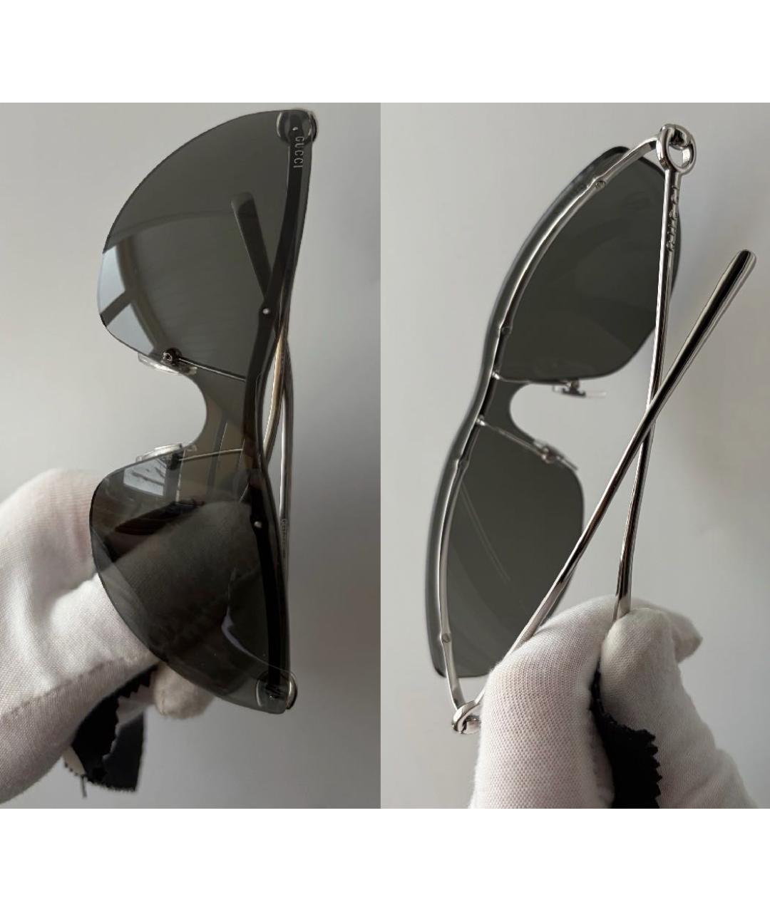 GUCCI Серебряные металлические солнцезащитные очки, фото 3