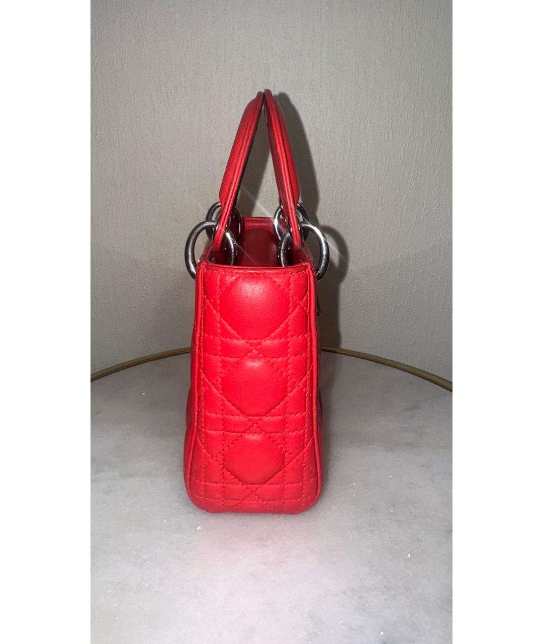 CHRISTIAN DIOR Красная кожаная сумка с короткими ручками, фото 5