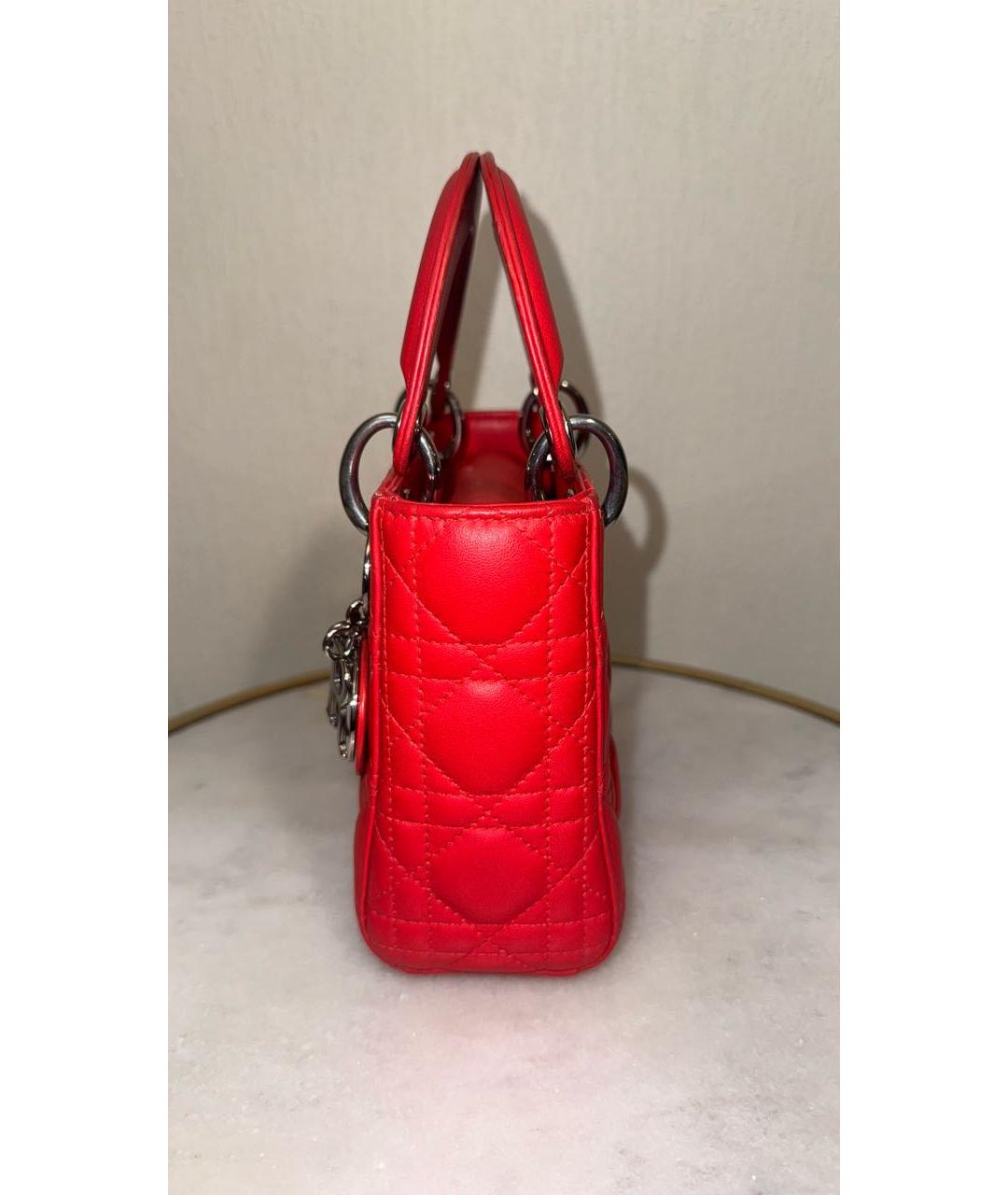 CHRISTIAN DIOR Красная кожаная сумка с короткими ручками, фото 4