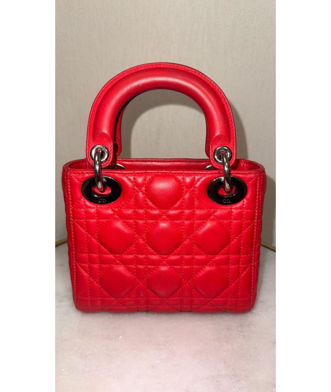 CHRISTIAN DIOR Красная кожаная сумка с короткими ручками, фото 3
