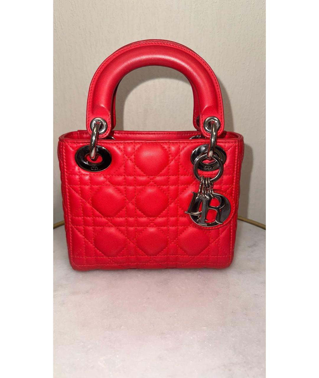 CHRISTIAN DIOR Красная кожаная сумка с короткими ручками, фото 9