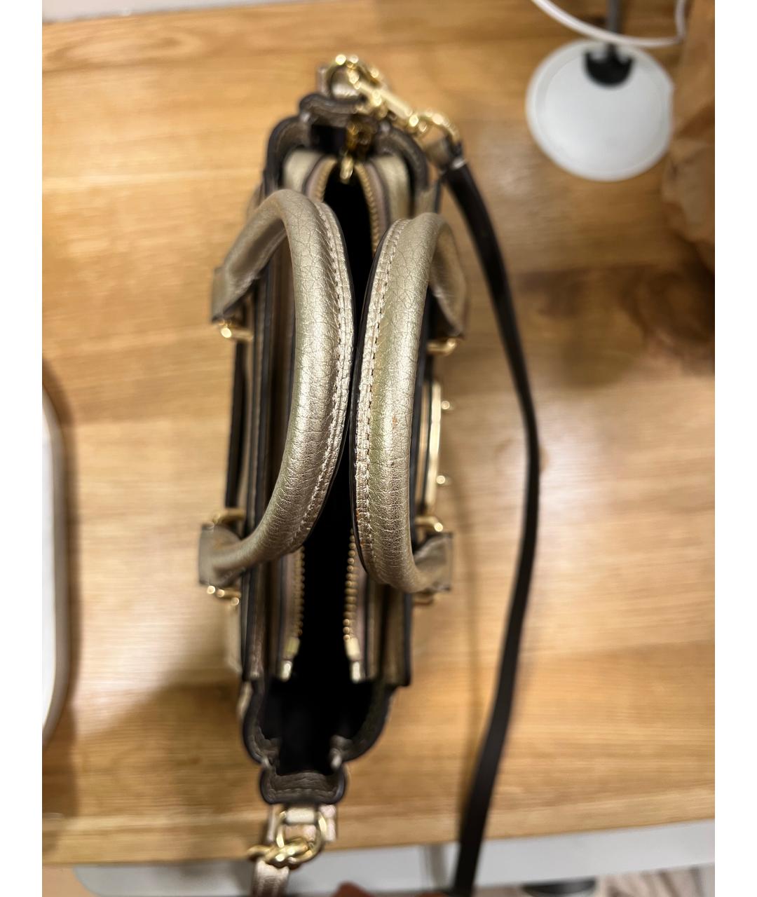 COACH Золотая кожаная сумка с короткими ручками, фото 7